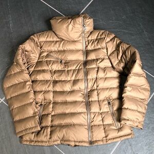 Cole Haan Large Tan/Gold Puffer Jacket Asymmetric Zip